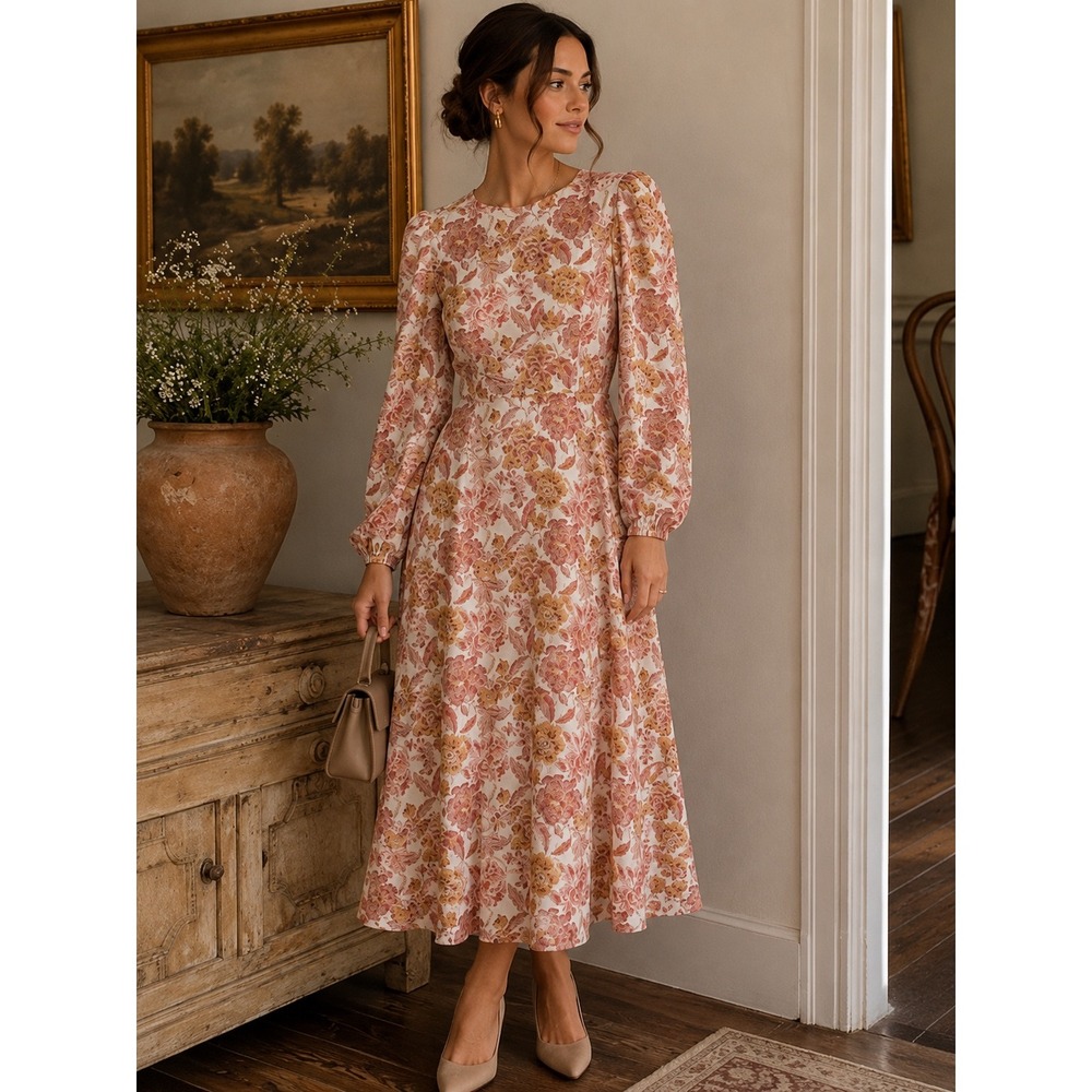 Hyacinth House Floral Midi Dress M Cottagecore Long Sleeve Dress Boho Romantic